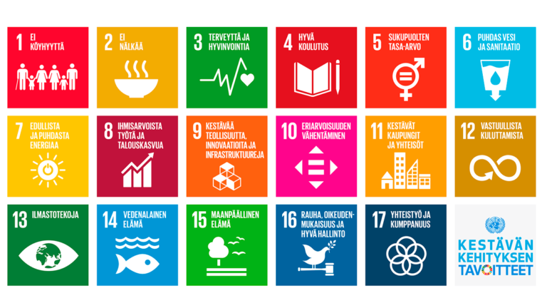 Agenda2030 kestävän kehityksen 17 tavoitteen logot