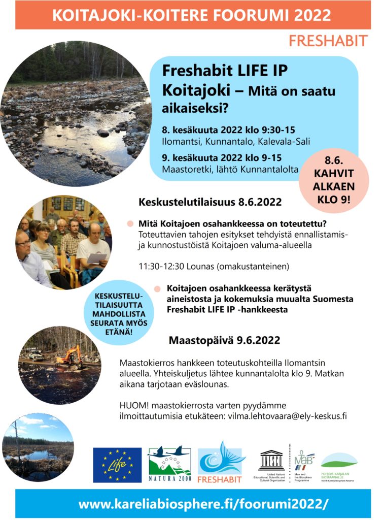 Kuvassa Koitajoki-Koitere foorumin ohjelma päiville 8.-9.6.2022.