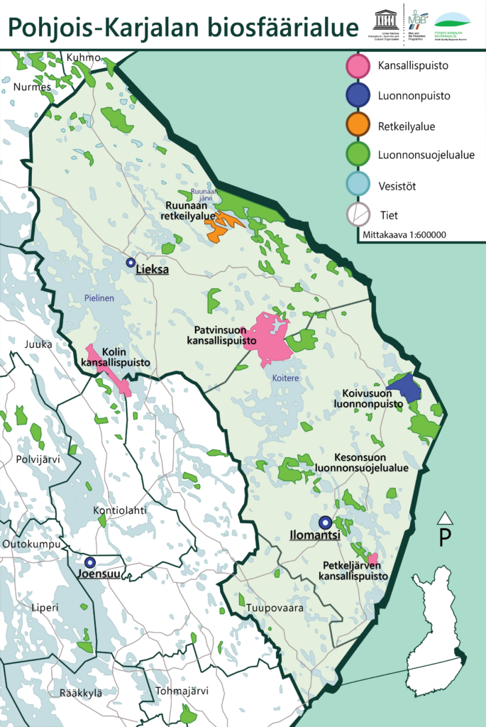 Pohjois-Karjalan biosfäärialueen kartta